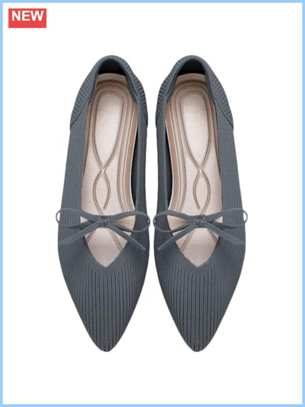 Women's Pointed Toe Knit Flats Washable Ballet Shoes with Bow Business Casual
